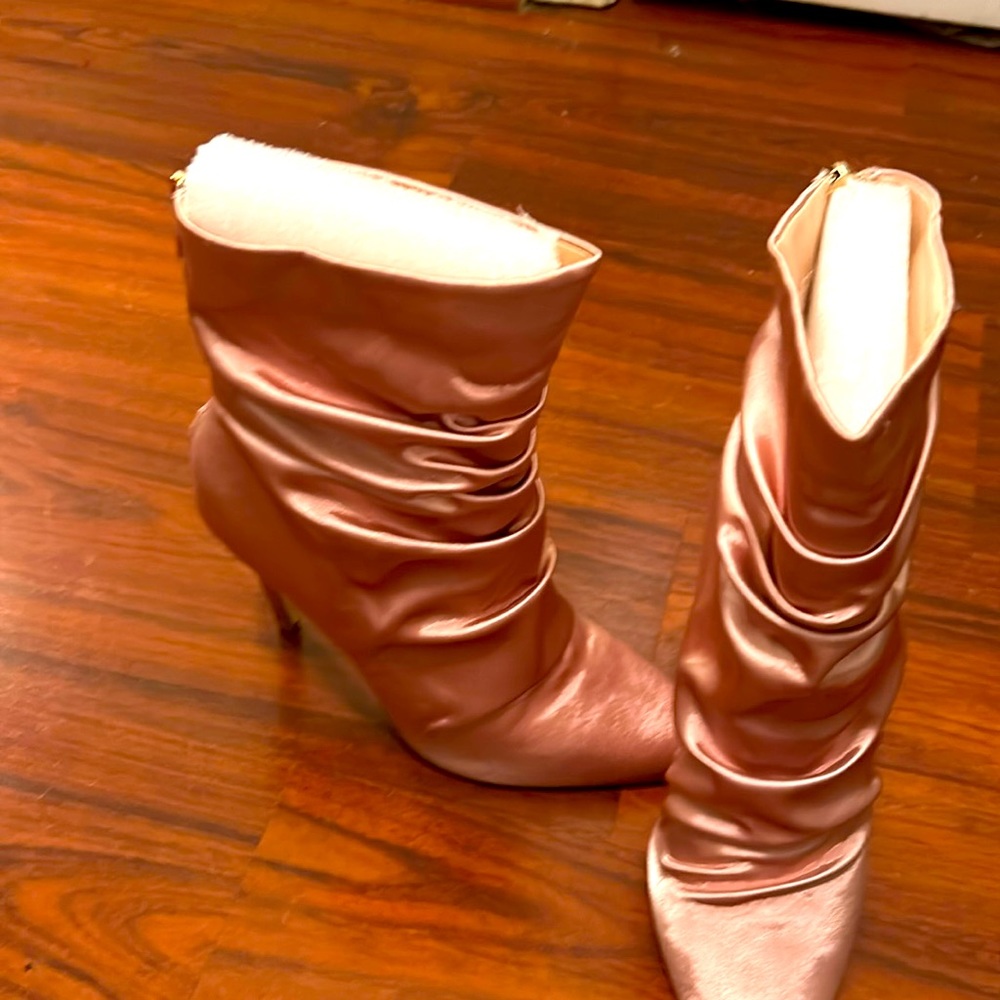 Coral satin booties